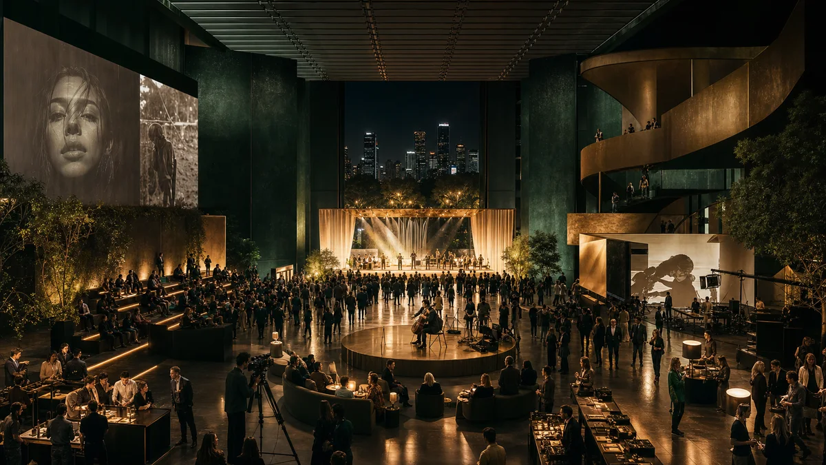 Concept study of a cross-disciplinary festival, with screenings, live music and creative encounters sharing one space.